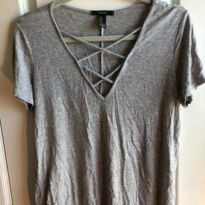 Grey Forever 21 Tee w/ Cross Chest Detail